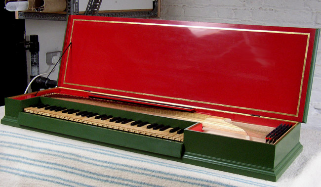 [Workshop picture of painted Portuguese clavichord]